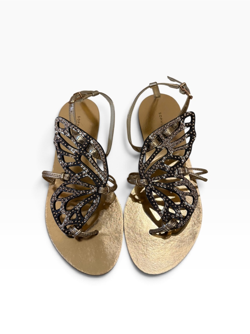 Sophia Webster Studded Butterfly Gold Flat Sandals EU 36
